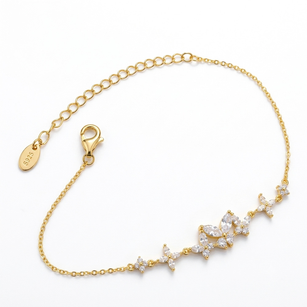 Gold-Plated 925 Sterling Silver Moissanite Butterfly Adjustable Bracelet